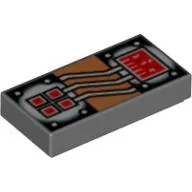 Tile 1 x 2 with Copper and White Circuitry, Red Rectangle and 4 Squares Print