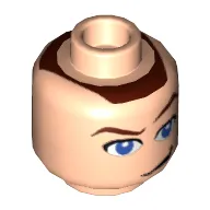 Minifig Head Sokka (Avatar), Blue Eyes, Raised Eyebrow, Smirk Print [Blocked Open Stud]