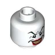 Minifig Head Joker, Dark Green Eyebrows, Wide Smile with Red Lips, Crow's Feet Print