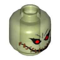 Minifig Head Scarecrow, Red Eyes, Teeth and Wide Stitched Smile Print [Blocked Open Stud]