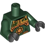 Torso with Gold Armour with Large Cog and 'AT.10' Print, Dark Green Arms, Black Hands