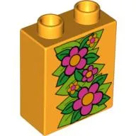 Duplo Brick 1 x 2 x 2 with Large Flowers and Leaves Print (Ivy)
