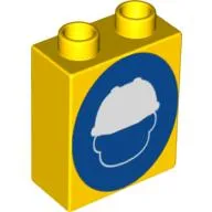 Duplo Brick 1 x 2 x 2 with Construction Worker Head on Blue Circle Print