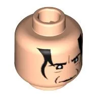 Minifig Head Severus Snape, Crease Between Eyebrows, White Pupils, Black Hair Print