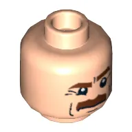 Minifig Head, Brown Bushy Moustache, Brown Eyebrows and White Pupils Print