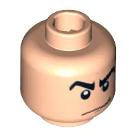 Minifig Head Gray Ghost, Male Angry Black Eyebrows, White Pupils, Smirk Print [Blocked Open Stud]