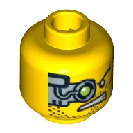 Minifig Head Fire Arm, Mechanical Right Eye Green, Scars on Left Cheek, Stubble Print [Blocked Open Stud]