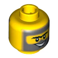 Minifig Head Duke, Connected Brow with Dark Bluish Gray Beard, Sideburns, Hair and Black Scar, Grin / Clenched Teeth Print