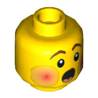 Minifig Head, Rosy Cheeks, Open Mouth, Brown Eyebrows Print [Blocked Open Stud]
