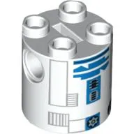 Brick Round 2 x 2 x 2 Robot Body, Axle Holder '+' Orientation with Blue and Gray Astromech Droid Print (R2-D2 Clone Wars)