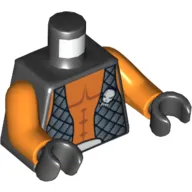 Torso Vest with Alien Head, Open with Bare Chest Print, Orange Arms, Black Hands