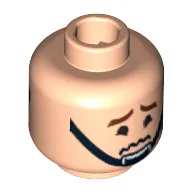 Minifig Head Captain Antilles, Dual Sided, Brown Eyebrows and Black Chin Strap Smiling / Worried Print [Blocked Open Stud]