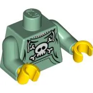 Torso Hoodie with Pockets and Skull and Crossbones Print, Sand Green Arms, Yellow Hands