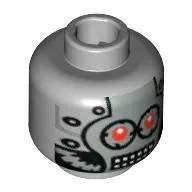 Minifig Head Robot, Silver Faceplate, Red Eyes and Rectangular Grid Mouth [Blocked Open Stud]