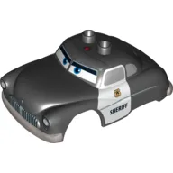 Duplo Car Body, 2 Top Studs with Cars Sheriff Print