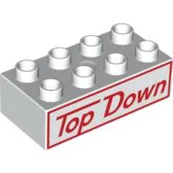 Duplo Brick 2 x 4 with 'Top Down' Text with Border Print