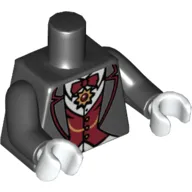 Torso Suit with Dark Red Vest and Bow Tie, Gold Chain and Medallion Print (Vampire), Black Arms, White Hands