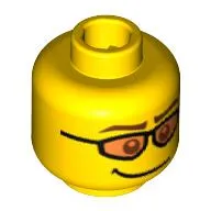 Minifig Head Skier, Orange Sunglasses, Brown Eyebrows and Crooked Smile Print [Blocked Open Stud]
