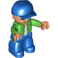 Duplo Figure with Cap Blue, with Bright Green Long Sleeve Shirt over White Shirt - Blue Legs