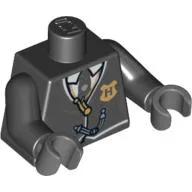 Torso Suit and Tie with Hogwarts Crest Print, Black Arms, Dark Bluish Gray Hands