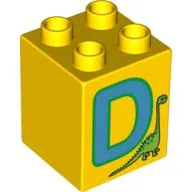 Duplo Brick 2 x 2 x 2 with 'D' and Dinosaur Print