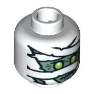 Minifig Head Mummy, Green Face Print [Blocked Open Stud]
