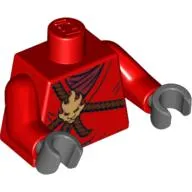 Torso Robe with Brown Rope, Gold Medallion and Dark Red Undershirt Print, Red Arms, Black Hands