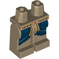 Hips and Dark Tan Legs with Blue Rags, Gold Loincloth with Hieroglyphs and Gold Belt with Red 'X' Print