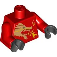 Torso Robe with Gold Dragon Head and Flames Front / 'Kai' Back Print, Red Arms, Black Hands