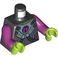 Torso Spacesuit, Two Hoses, Magenta Circle Print, Magenta Arms, Lime Hands