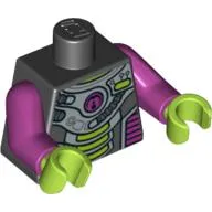 Torso Spacesuit, Three Lime Bars, Tubes, Magenta Circle Print, Magenta Arms, Lime Hands