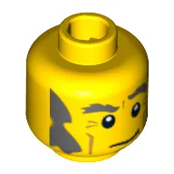 Minifig Head Detective, Dark Bluish Gray Eyebrows, Bushy Sideburns and Crooked Smile Print [Blocked Open Stud]