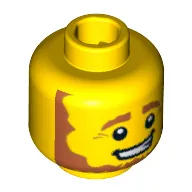 Minifig Head Leprechaun, Beard Brown Angular Bushy with White Pupils and Open Mouth Smirk Print [Blocked Open Stud]