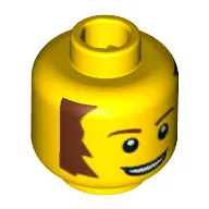 Minifig Head Butcher, Brown Bushy Sideburns, Thin Eyebrows, White Pupils and Open Mouth Smile Print [Blocked Open Stud]
