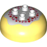 Duplo Brick Round 4 x 4 Dome Top with 2 x 2 Studs - Marbled White 'Frosting' with Red and Pink Hearts and Stars Print