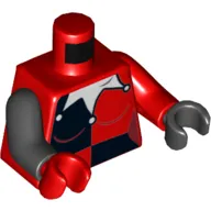 Torso, Odd Arms and Hands, Jester Costume, Black Quarters Front and Back, White Collar Print, Left Red Arm and Black Hand, Right Black Arm and Red Hand (Dimensions)