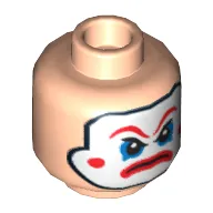 Minifig Head Henchman, White Face Paint, Large Red Eyebrows, Blue Eye Shadow and Frown Print
