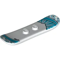 Sports Snowboard Small 2 x 6 with 2 Centered Studs, Medium Azure and Dark Azure Sun-rays and Circles, Black Curved Stripes and Circles and "48mm" Print