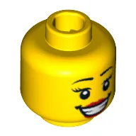 Minifig Head Bride, Large Red Lips, Open Mouth Smile with Teeth, Dark Brown Eyebrows, Thin Eyelashes and White Pupils Print