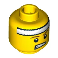 Minifig Head Tennis Ace, Headband White, Brown Eyebrows, Open Mouth Smirk Print [Blocked Open Stud]