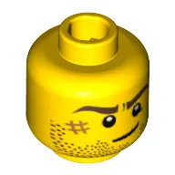 Minifig Head Mac McCloud / Lion Knight, Beard Stubble, Brown Eyebrows, Crooked Smile, White Pupils and Scar Print