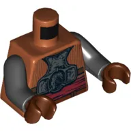 Torso Armour Plates with Back Straps and Dark Red Sash Print, Black Arms, Reddish Brown Hands