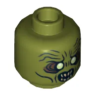 Minifig Head Orc, Dual Sided, White Eyes and Teeth, Wide Eyes / Narrow Eyes Print [Hollow Stud]