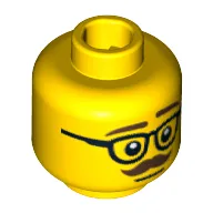 Minifig Head Businessman, Glasses with Dark Brown Thick Eyebrows and Moustache Print [Blocked Open Stud]