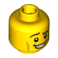 Minifig Head Heroic Knight, Brown Eyebrows, Raised Right Eyebrow, Cheek Lines, Open Mouth Smile with Teeth Print