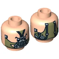 Minifig Head Bane, Dual Sided Olive Green Breathing Apparatus / Hoses Print [Hollow Stud]