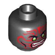 Minifig Head Warrior, Lime Eyes, White Fangs, Red Face Decorations, Dark Red Mouth Print [Hollow Stud]