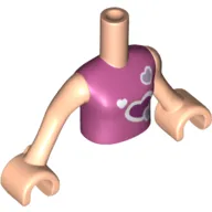 Minidoll Torso Girl with Dark Pink Top with Hearts Print, Light Nougat Arms and Hands