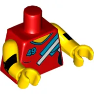 Torso V-Neck with 3 Blue and White Stripes and Blue '49' Print, Yellow Arms and Hands