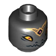 Minifig Head Rawzom, Dual Sided, Raven with Beak and Gold Crown, Wide Eyes / Narrow Eyes Print [Hollow Stud]